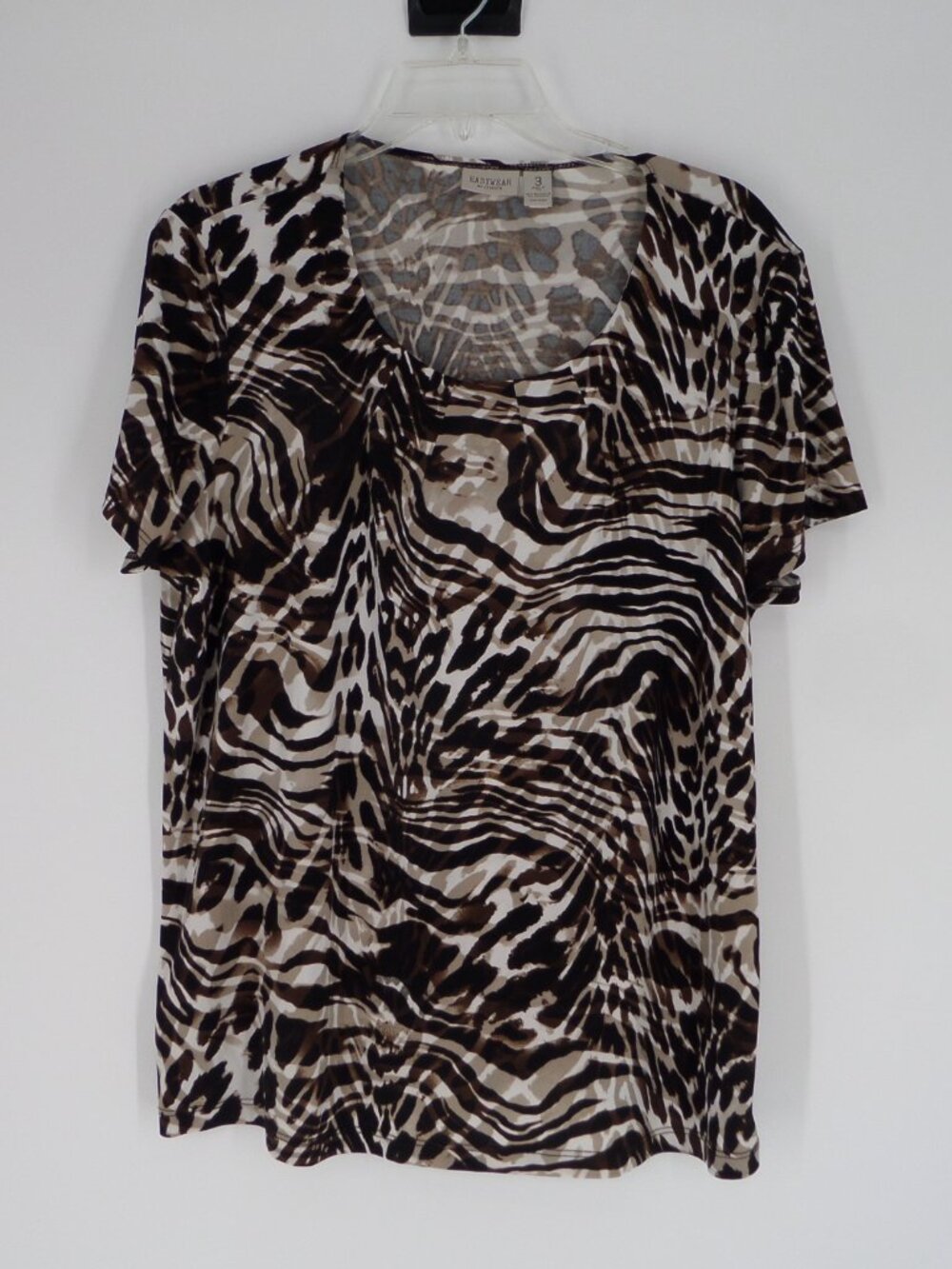 Easywear By Chico's Woman's Short Sleeve Multi Colors Brown Top Size 3 US XL